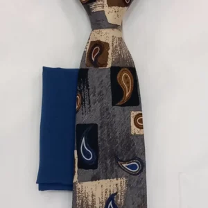 КВЖ352 Пейсли вратовръзка в комплект със синя кърпичка за джоб