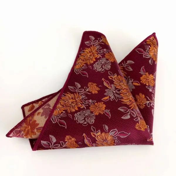 КЖ015 Кърпа за джоб цвят боргунди и бежово златисто