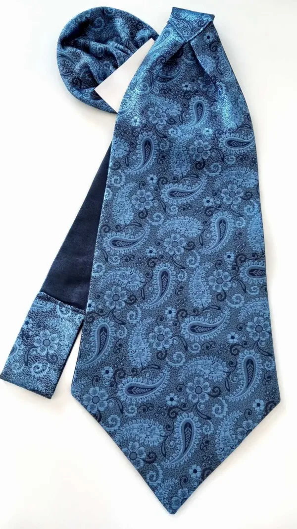 КФЖ004 Синьо фишу с пейсли мотиви и кърпичка