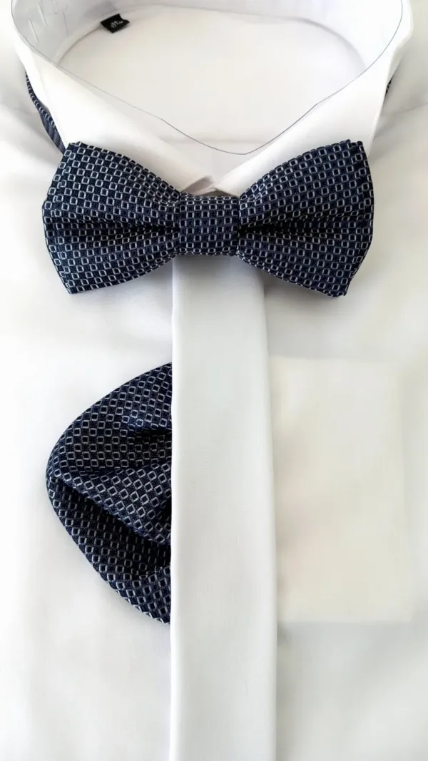 КПЖ015 Изискана сива папийонка от жакард с кърпичка