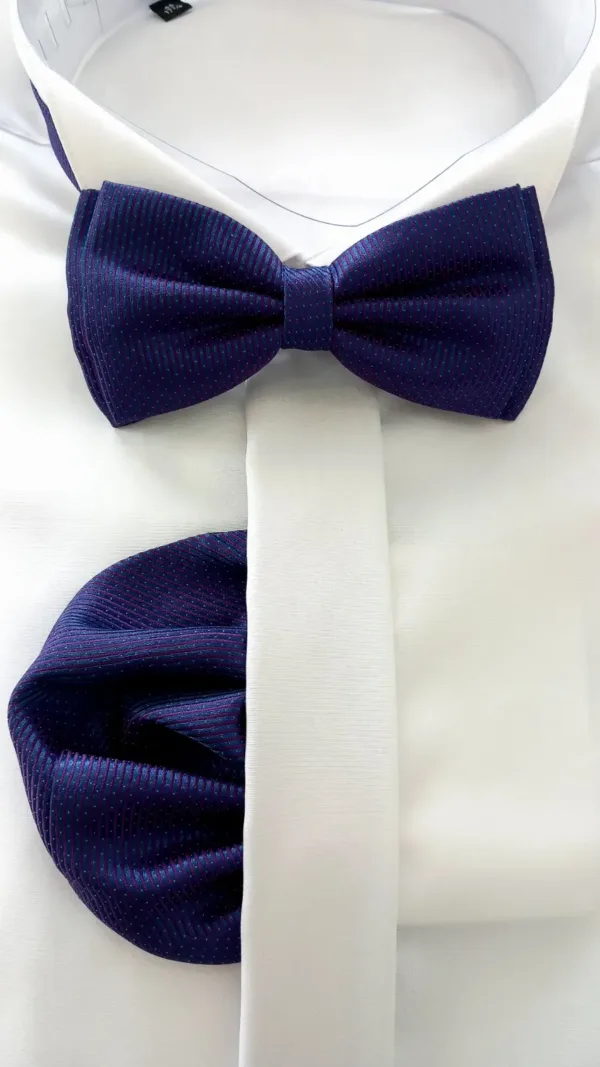 КПЖ021 Елегантна папийонка от жакард с кърпичка - лилаво-син хамелеон ефект